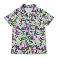 Load image into Gallery viewer, Purple yellow green camo men's Mardi Gras polo shirt