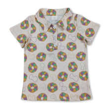 Load image into Gallery viewer, Purple yellow green donuts boys Mardi Gras polo shirt