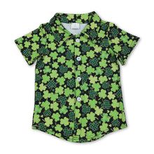Load image into Gallery viewer, Green clover boys St Patrick's day button down shirt