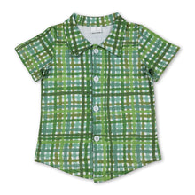 Load image into Gallery viewer, Short sleeves green plaid kids boys St Patrick's button down shirt