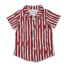 Load image into Gallery viewer, Short sleeves red stripe cat hat baby boy button down shirt