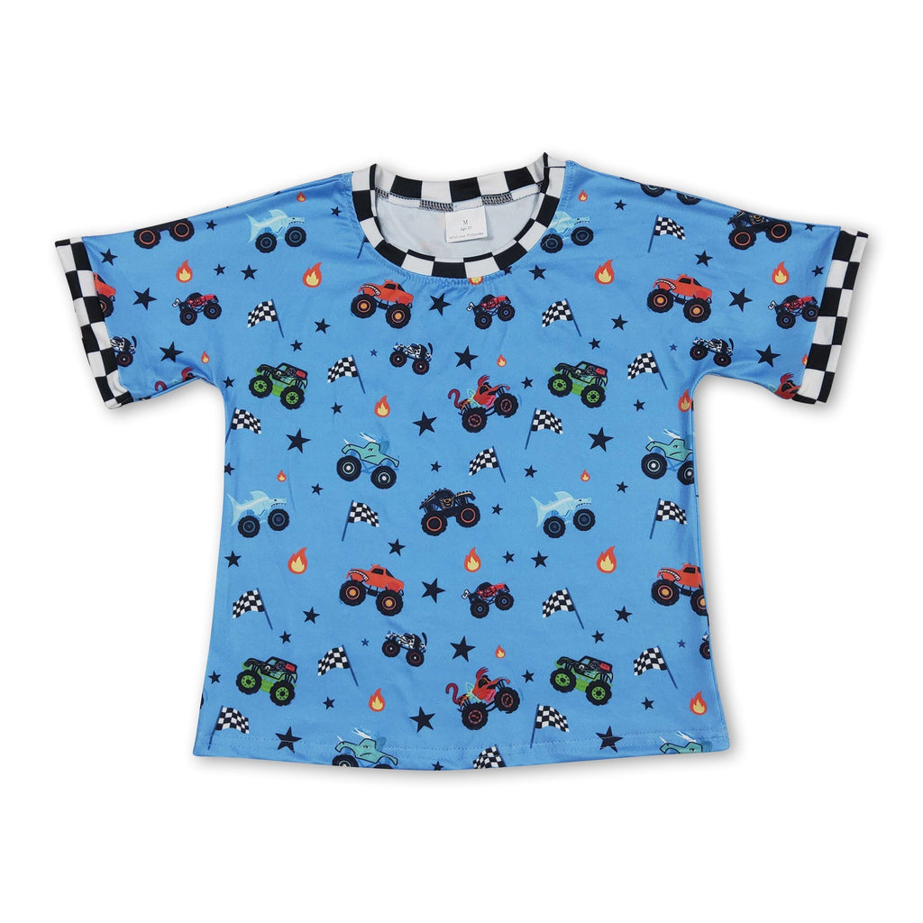 Plaid short sleeves flag truck kids boys summer shirt