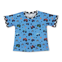 Load image into Gallery viewer, Plaid short sleeves flag truck kids boys summer shirt