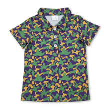 Load image into Gallery viewer, Purple yellow green camo kids boys Mardi Gras polo shirt