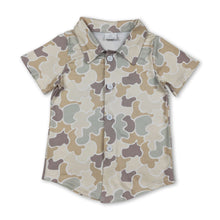 Load image into Gallery viewer, Short sleeves beige camo kids boys button down shirt