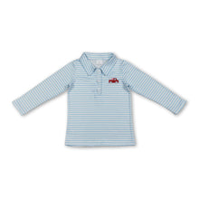 Load image into Gallery viewer, Light blue stripe heart truck kids boys Valentine's polo shirt