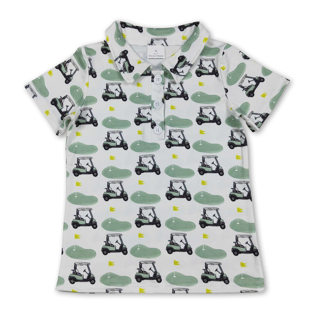 Short sleeves golf cart flag kids boys polo shirt