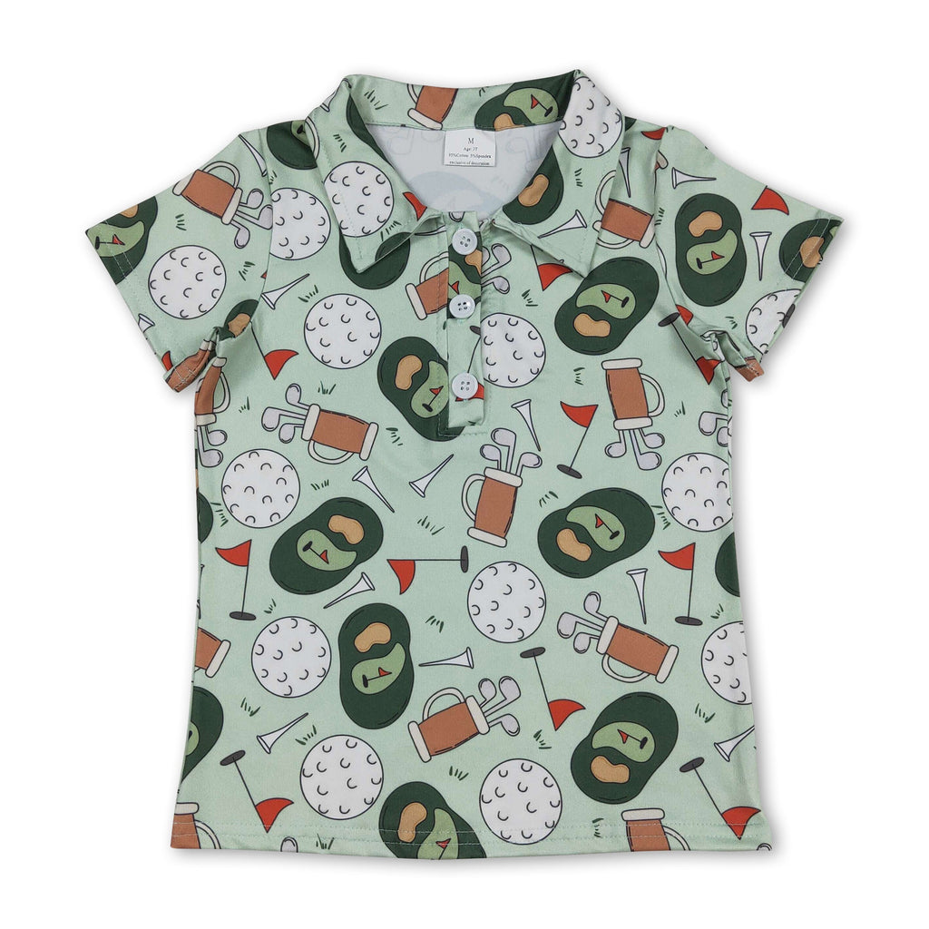 Short sleeves green flag golf kids boys polo shirt