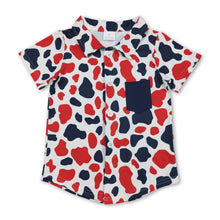 Load image into Gallery viewer, Navy pocket camo boys 4th of july button down shirt