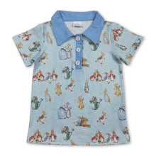 Load image into Gallery viewer, Short sleeves light blue rabbit kids boys Easter polo shirt