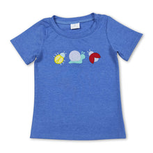Load image into Gallery viewer, Blue cotton short sleeves snail embroidery boys shirt