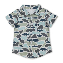 Load image into Gallery viewer, Short sleeves fish camo kids boys button down shirt