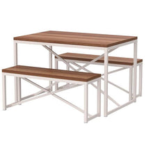 Load image into Gallery viewer, Modern 3-Piece Dining Set Wood Top White Metal Frame Table and 2 Bench Chairs