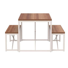 Load image into Gallery viewer, Modern 3-Piece Dining Set Wood Top White Metal Frame Table and 2 Bench Chairs