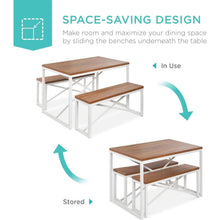 Load image into Gallery viewer, Modern 3-Piece Dining Set Wood Top White Metal Frame Table and 2 Bench Chairs