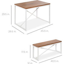 Load image into Gallery viewer, Modern 3-Piece Dining Set Wood Top White Metal Frame Table and 2 Bench Chairs