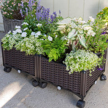 Load image into Gallery viewer, Modern 2-Piece Indoor Outdoor Raised Garden Planter Box on Wheels in PP Rattan
