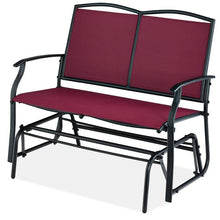 Load image into Gallery viewer, 2 Seat Mesh Patio Loveseat Swing Glider Rocker with Armrests in Burgundy Red