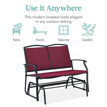 Load image into Gallery viewer, 2 Seat Mesh Patio Loveseat Swing Glider Rocker with Armrests in Burgundy Red