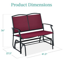 Load image into Gallery viewer, 2 Seat Mesh Patio Loveseat Swing Glider Rocker with Armrests in Burgundy Red