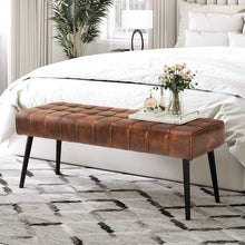 Load image into Gallery viewer, Mid-Century Modern Bedroom Bench with Brown PU Leather Seat and Tapered Legs
