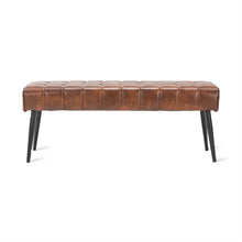 Load image into Gallery viewer, Mid-Century Modern Bedroom Bench with Brown PU Leather Seat and Tapered Legs