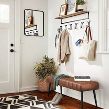 Load image into Gallery viewer, Mid-Century Modern Bedroom Bench with Brown PU Leather Seat and Tapered Legs
