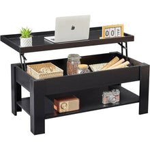 Load image into Gallery viewer, Modern Lift Top Coffee Table Laptop Tray with Storage Shelf in Black Wood Finish