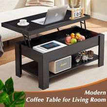 Load image into Gallery viewer, Modern Lift Top Coffee Table Laptop Tray with Storage Shelf in Black Wood Finish