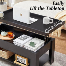 Load image into Gallery viewer, Modern Lift Top Coffee Table Laptop Tray with Storage Shelf in Black Wood Finish