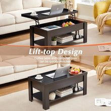 Load image into Gallery viewer, Modern Lift Top Coffee Table Laptop Tray with Storage Shelf in Black Wood Finish