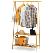 Load image into Gallery viewer, Entryway Bedroom Wood Garment Clothes Hanging Rack with 2 Bottom Storage Shelves