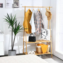 Load image into Gallery viewer, Entryway Bedroom Wood Garment Clothes Hanging Rack with 2 Bottom Storage Shelves