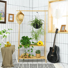 Load image into Gallery viewer, Entryway Bedroom Wood Garment Clothes Hanging Rack with 2 Bottom Storage Shelves