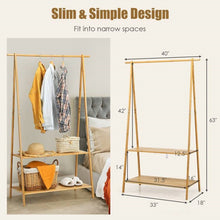 Load image into Gallery viewer, Entryway Bedroom Wood Garment Clothes Hanging Rack with 2 Bottom Storage Shelves