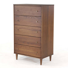 Load image into Gallery viewer, Farmhouse Rustic Walnut Mid Century 5 Drawer Chest