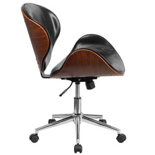 Load image into Gallery viewer, Mid-Back Walnut / Black Faux Leather Office Chair with Curved Bentwood Seat