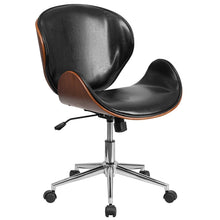 Load image into Gallery viewer, Mid-Back Walnut / Black Faux Leather Office Chair with Curved Bentwood Seat