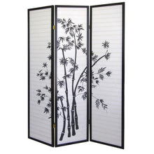 Load image into Gallery viewer, 3-Panel Room Divider Privacy Screen with Bamboo Design Black White