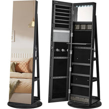 Load image into Gallery viewer, Black Wood Jewelry Cabinet Armoire Organizer Freestanding Rotating Mirror