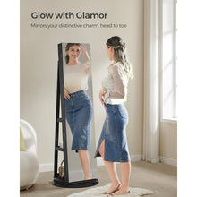 Load image into Gallery viewer, Black Wood Jewelry Cabinet Armoire Organizer Freestanding Rotating Mirror