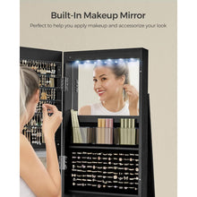 Load image into Gallery viewer, Black Wood Jewelry Cabinet Armoire Organizer Freestanding Rotating Mirror