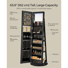 Load image into Gallery viewer, Black Wood Jewelry Cabinet Armoire Organizer Freestanding Rotating Mirror