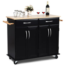 Load image into Gallery viewer, Black Kitchen Island Storage Cabinet Cart with Wood Top and Wheels