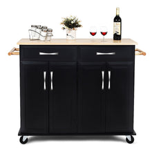 Load image into Gallery viewer, Black Kitchen Island Storage Cabinet Cart with Wood Top and Wheels