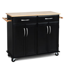 Load image into Gallery viewer, Black Kitchen Island Storage Cabinet Cart with Wood Top and Wheels