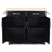Load image into Gallery viewer, Black Kitchen Island Storage Cabinet Cart with Wood Top and Wheels