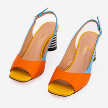 Load image into Gallery viewer, The Spectrum Blue / Orange Block Heel Leather Women Sandal