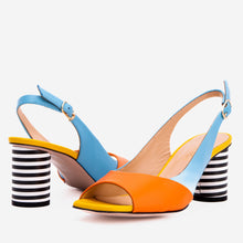 Load image into Gallery viewer, The Spectrum Blue / Orange Block Heel Leather Women Sandal