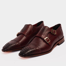 Load image into Gallery viewer, The Bishkek Burgundy Leather Cap Toe Double Monk Strap Men  Shoe